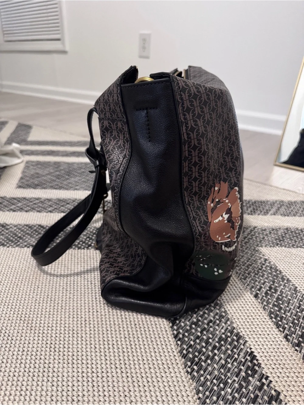 Fossil Brown Monogram Backpack with Floral Prints